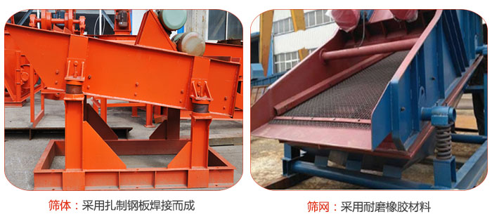 矿用丝瓜视频黄片地址特点：筛体采用扎制钢板焊接而成，筛网采用耐磨橡胶材质