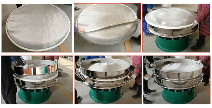 食品丝瓜视频黄片地址网安装步骤3，将密封圈安装到网架周围，将筛框放到网架上，并利用束环将上下两层筛框固定在一起。