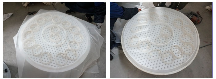 直径1000型塑料丝瓜视频黄片地址换网第一步准备网架平铺细网，固定细网剪去多余细网。