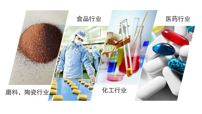 圆形旋振筛适用行业：磨料，陶瓷行业，食品行业，化工行业，医药行业。