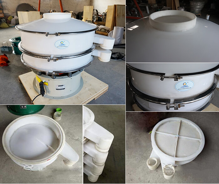 PP材质塑料筛分机筛框，出料口束环等结构展示图